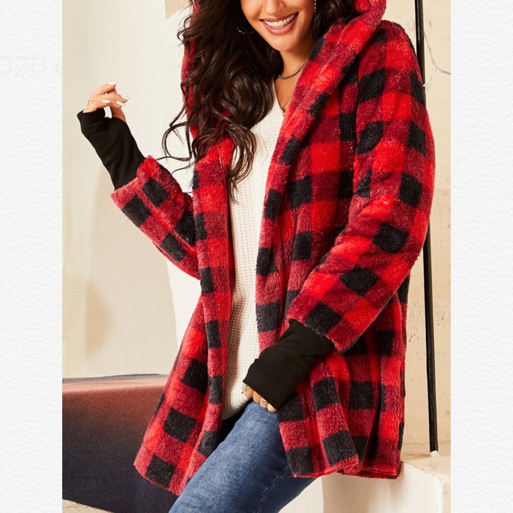 Red & Black Buffalo Check Fleece Hooded Jacket - Picture 3 of 7